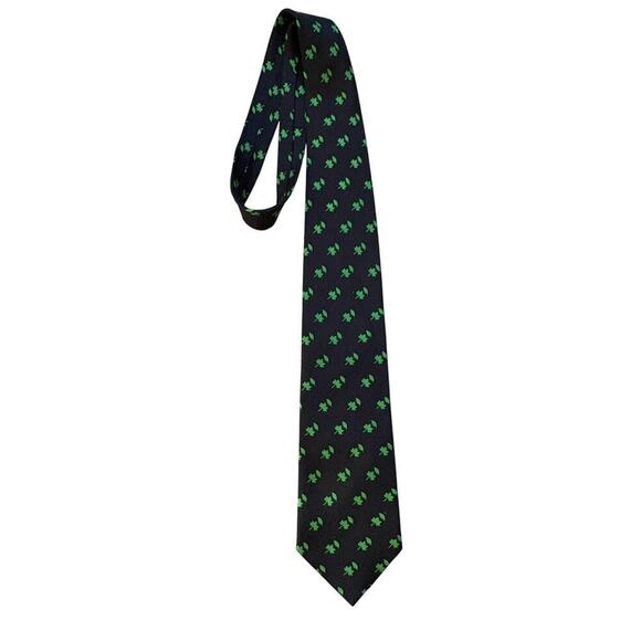 De Young Fine Arts Museum Silk Tie Black‎ Green Leaf Print Made in USA ☘️ - Picture 1 of 4